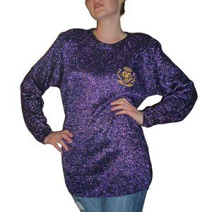 Vintage Pierre Cardin Metallic Sweater with Embroidery | Long Sleeves Size Small